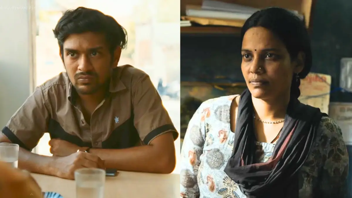 Indian bearded man in brown shirt and woman in dupatta with braid having serious conversation indoors, emotional drama moment